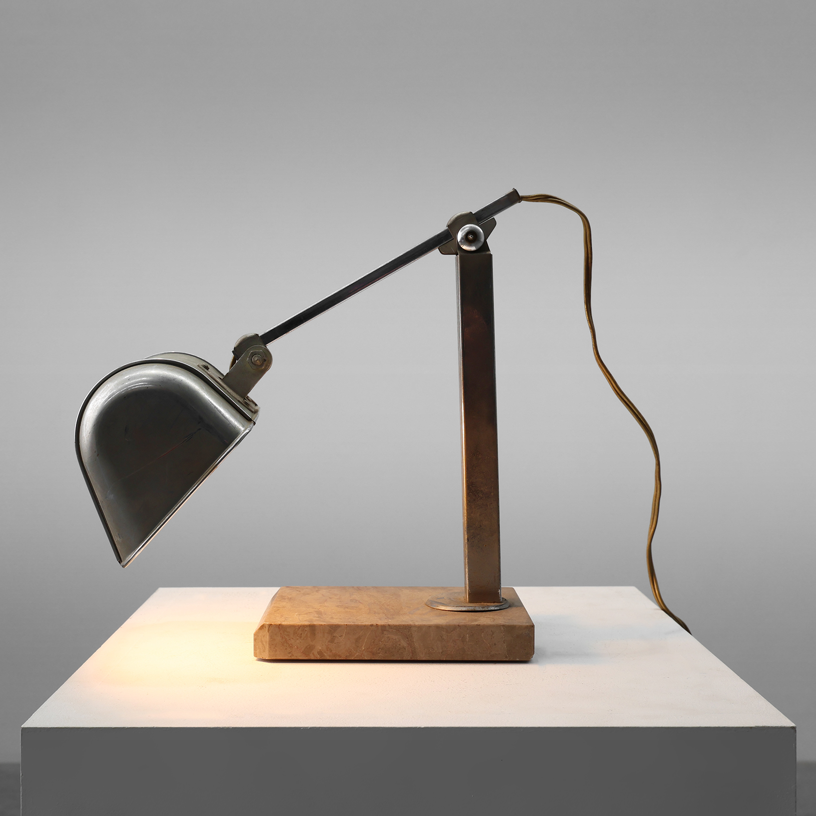 Art Deco Industrial metal and travertin Desk Lamp, Belgium 1930s-img